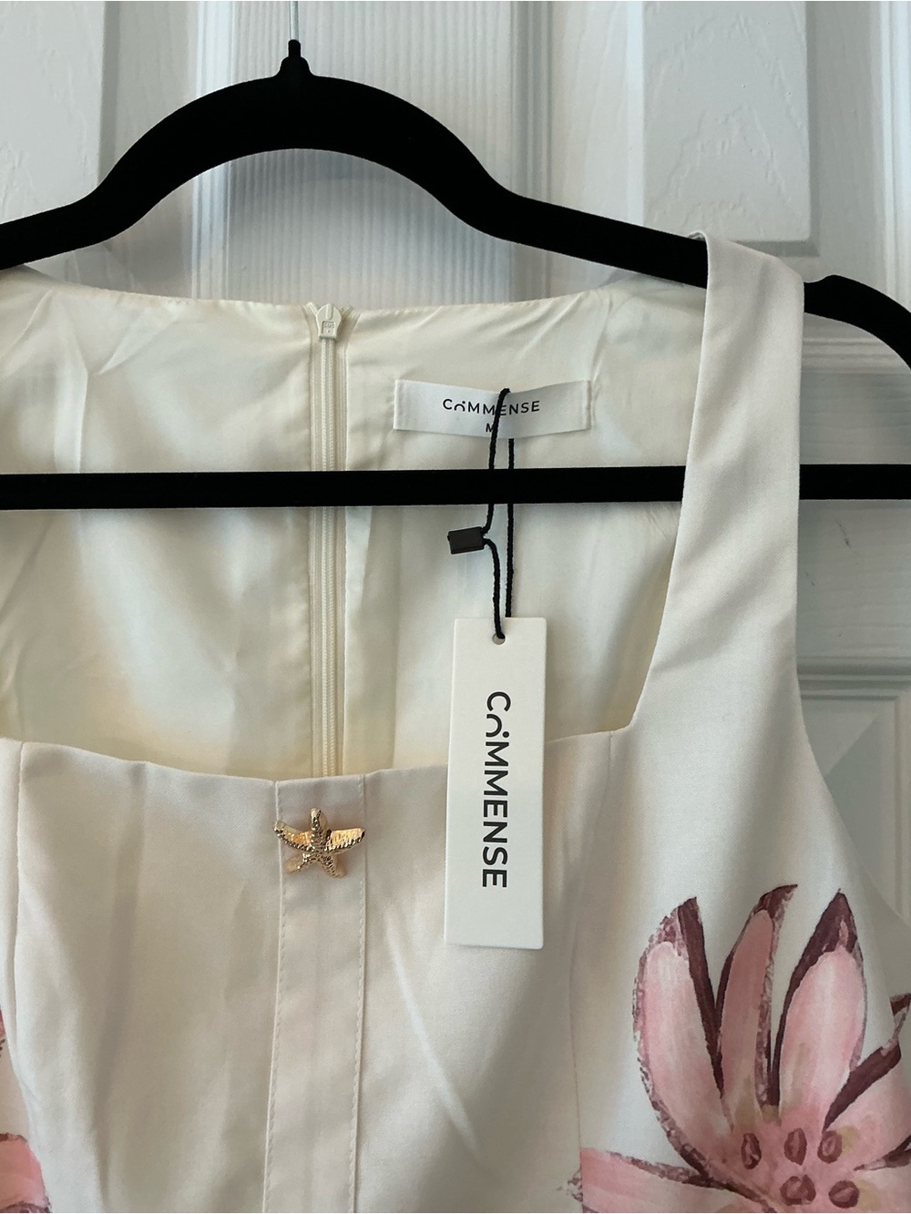 Commense Cream Mini Dress with Pink Floral Motif - Picture 2 of 8